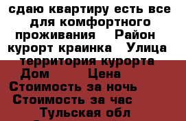 сдаю квартиру есть все для комфортного проживания  › Район ­ курорт краинка › Улица ­ территория курорта › Дом ­ 16 › Цена ­ 400 › Стоимость за ночь ­ 400 › Стоимость за час ­ 400 - Тульская обл., Суворовский р-н, Краинка кп Недвижимость » Квартиры аренда посуточно   